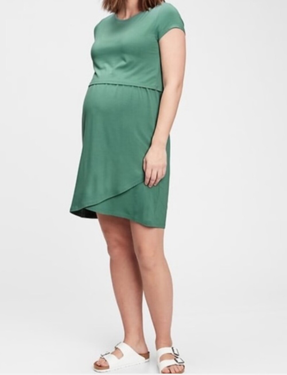 GAP Maternity Nursing Short Sleeve Tulip skirt Dress in Safe Green